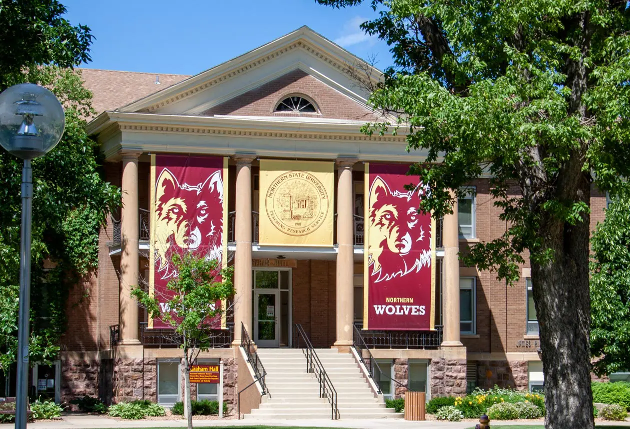 front of campus building