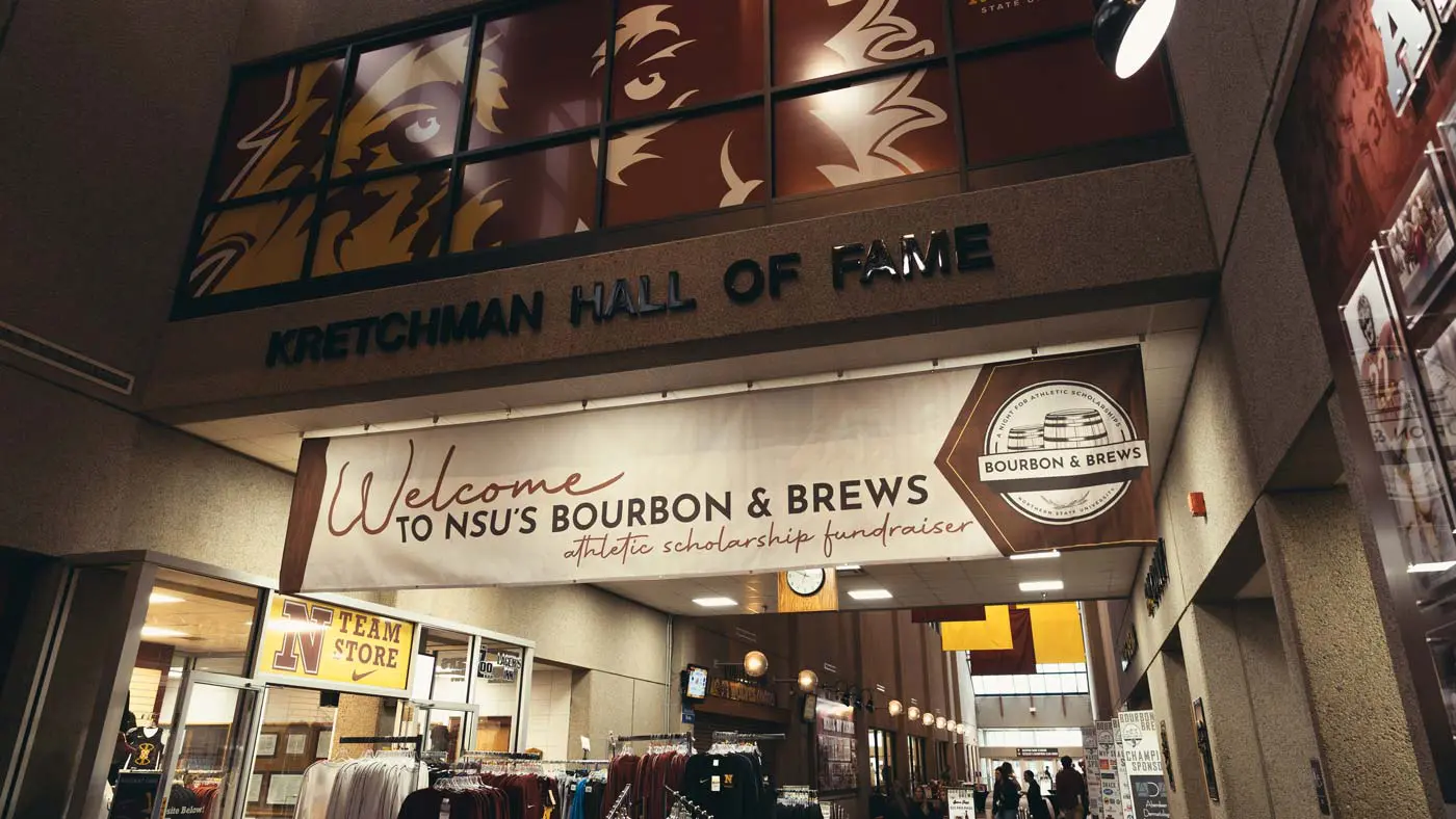 welcome Banner of Bourbon and Brews event at NSU